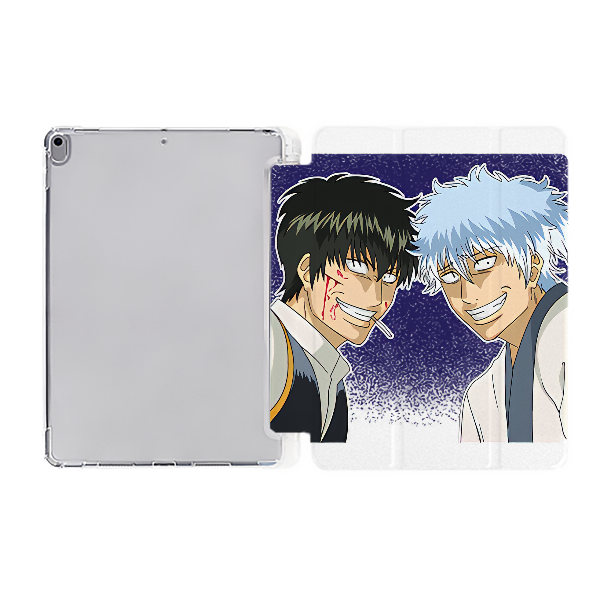 ぎんたま 坂田銀時（さかたぎんとき） 神楽 志村新八（しむら しんぱち） GINTAMA Sakata Gintoki Kagura Shimura Shinpachi IPad ケース ペン収納付き 三つ折りスタンド PUレザー×シリコン 対応機種9.5/10.5/10.9インチ